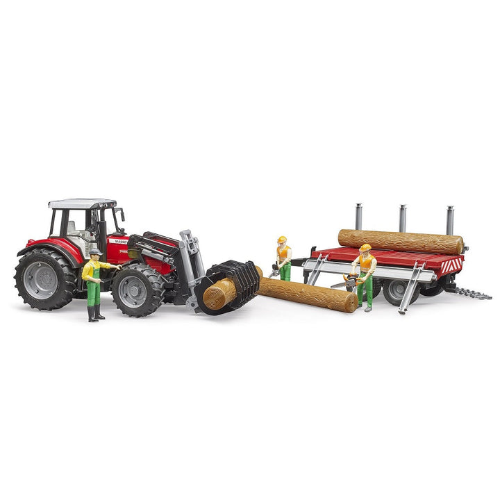 Bruder Massey Ferguson 7480 with Front Loader & Timber Trailer-Toys & Learning-Bruder-031897-babyandme.ca