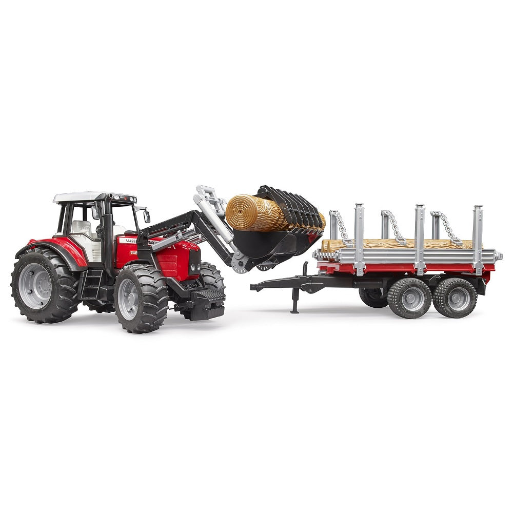 Bruder Massey Ferguson 7480 with Front Loader & Timber Trailer-Toys & Learning-Bruder-031897-babyandme.ca