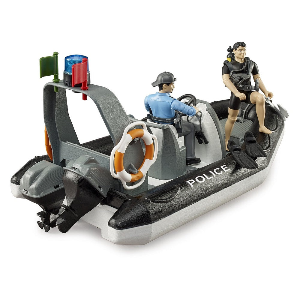 Bruder Police Boat with Rotating Beacon Light, 2 Figures