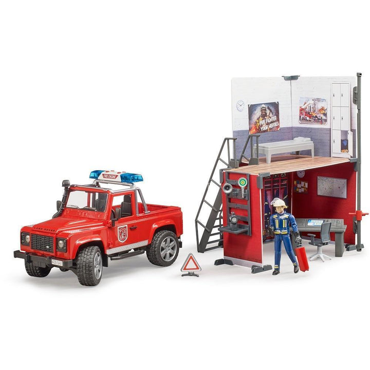 Bruder bWorld Fire Station with Land Rover Defender-Toys & Learning-Bruder-027585-babyandme.ca