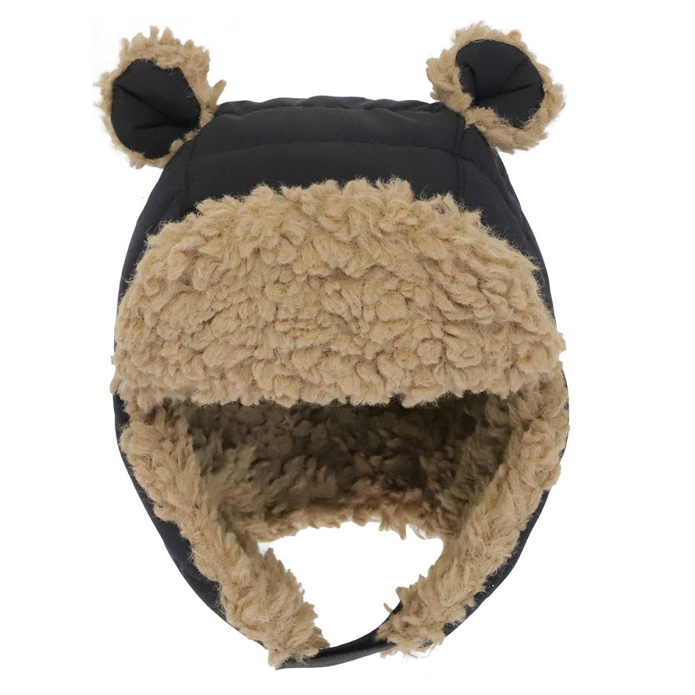 Calikids W2219 Nylon Bear Puffer Hat (Black)-Apparel-Calikids--babyandme.ca