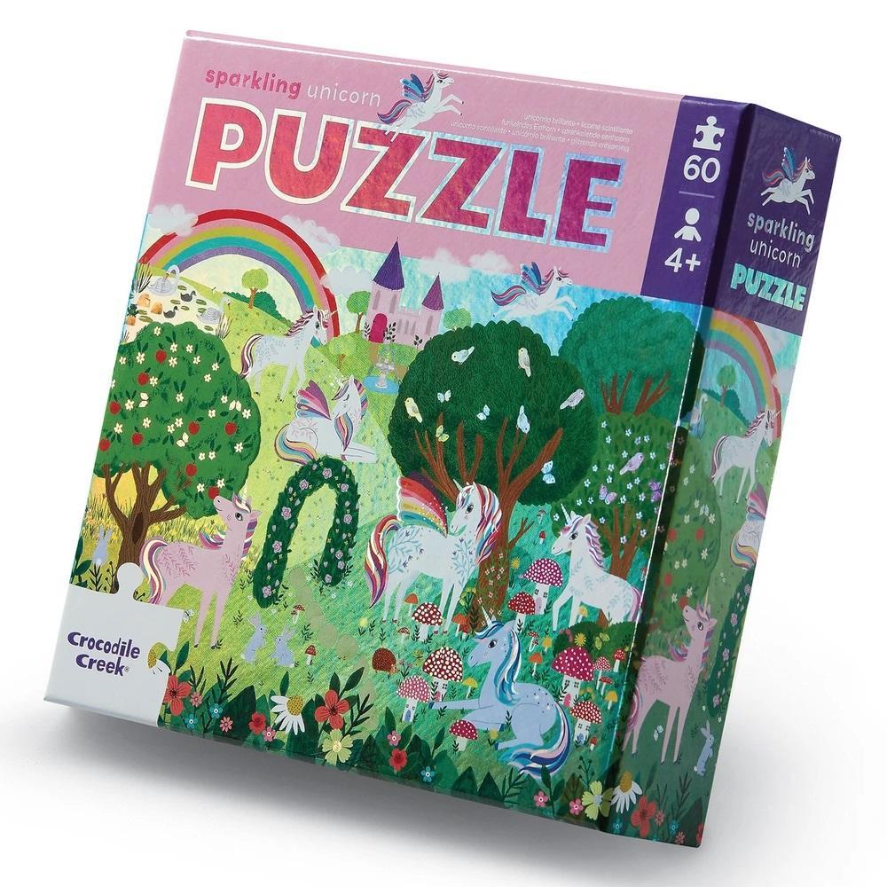 Crocodile Creek 60-Piece Foil Puzzle (Sparkling Unicorn)-Toys & Learning-Crocodile Creek-028263 SU-babyandme.ca