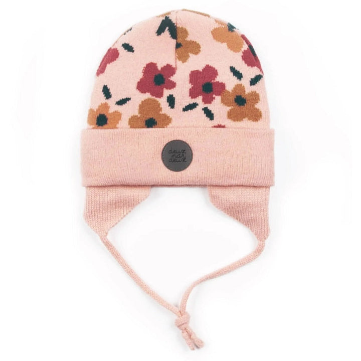 Deux par Deux E10ZB04 Baby Earflap Winter Hat (Pink Flowers)-Apparel-Deux par Deux--babyandme.ca