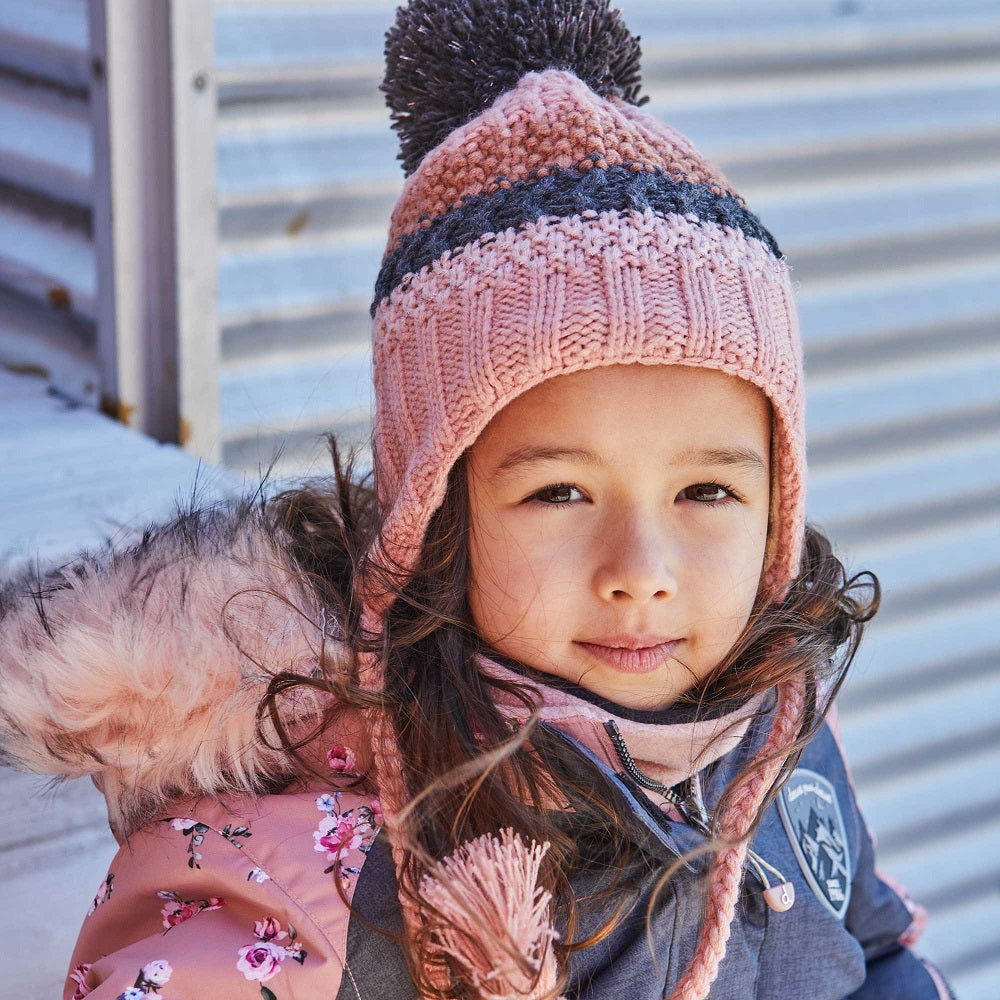 Deux par Deux E10ZC02 Earflap Knit Hat (Pink/Grey)-Apparel-Deux par Deux--babyandme.ca