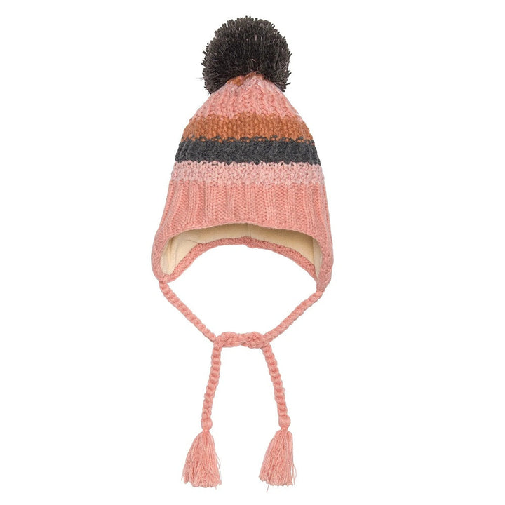 Deux par Deux E10ZC02 Earflap Knit Hat (Pink/Grey)-Apparel-Deux par Deux--babyandme.ca