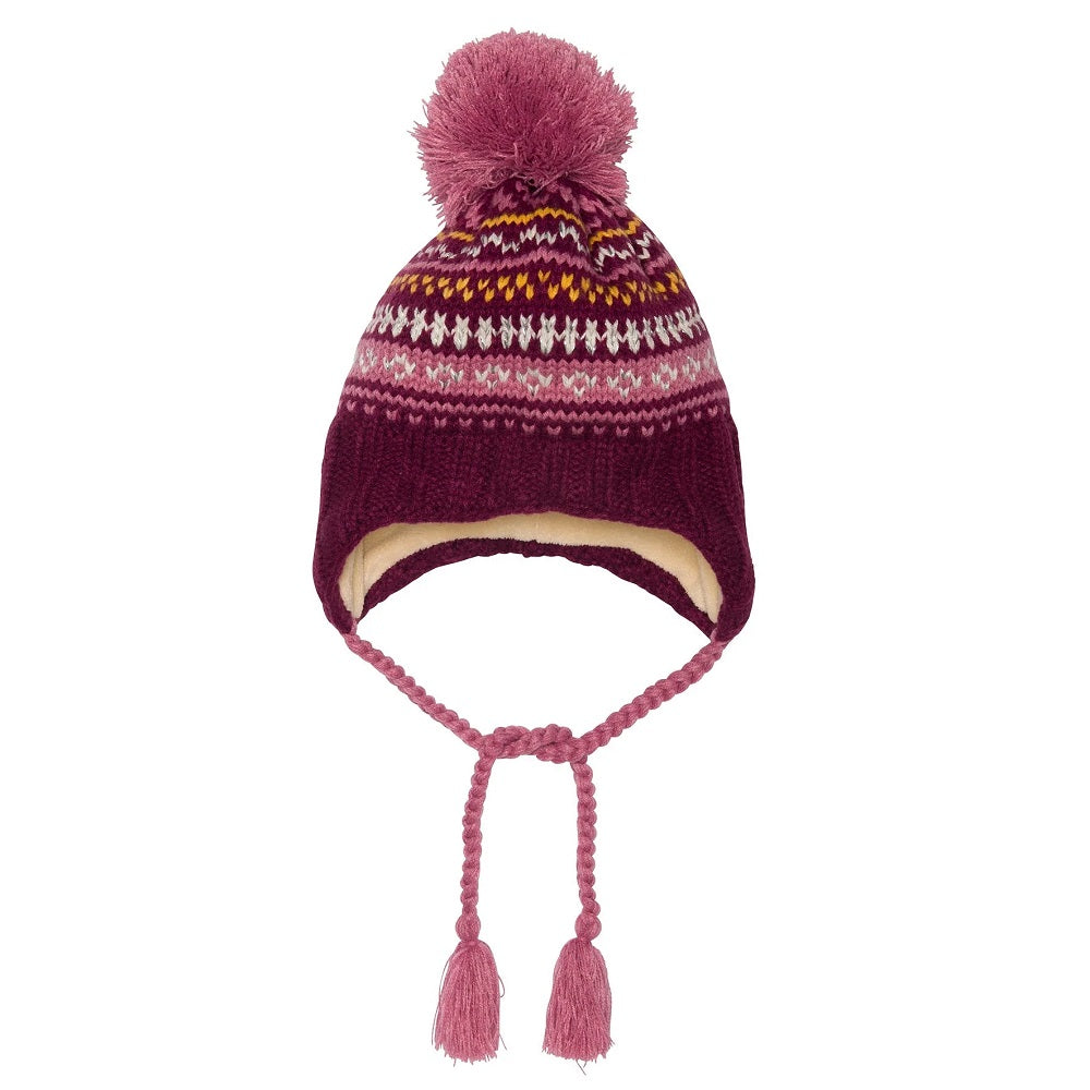 Deux par Deux E10ZF01 Earflap Knit Hat (Burgundy/White/Yellow)-Apparel-Deux par Deux--babyandme.ca