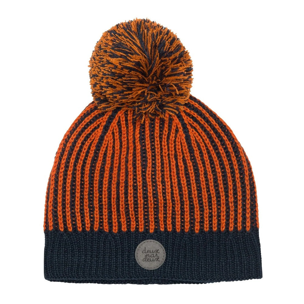 Deux par Deux E10ZP01 Knit Hat (Orange/Navy Blue)-Apparel-Deux par Deux--babyandme.ca