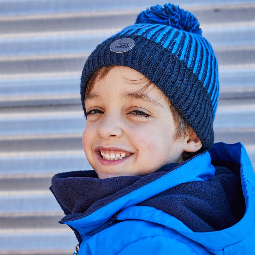 Deux par Deux E10ZP01 Knit Hat (Royal Blue/Navy Blue)-Apparel-Deux par Deux--babyandme.ca