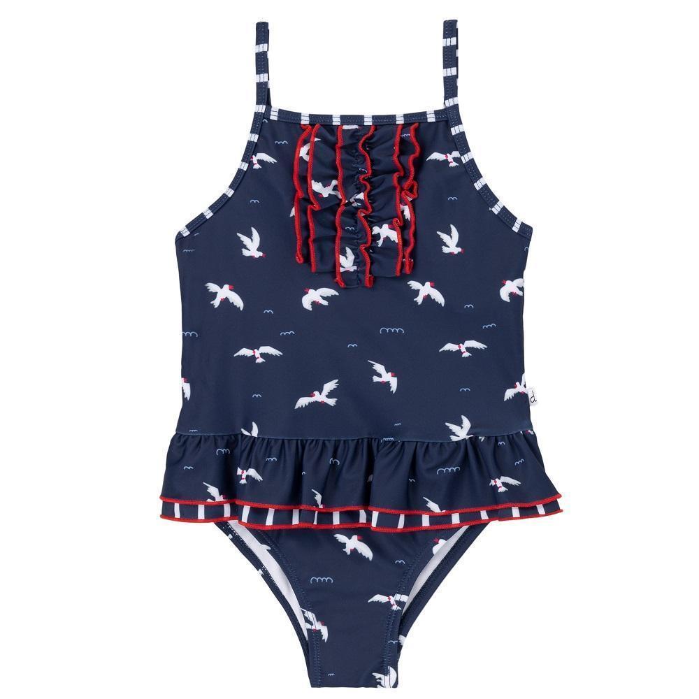 Deux par Deux Girls One Piece Print Swimsuit (Seagulls) - FINAL SALE-Apparel-Deux par Deux--babyandme.ca