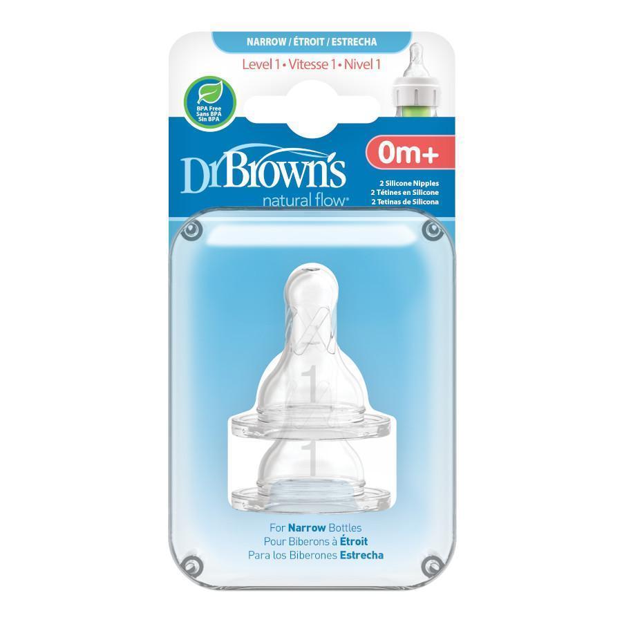 Dr. Brown's Narrow Natural Flow Baby Bottle Nipples Level 1 (2-Pack)-Feeding-Dr. Browns-027378 L1-babyandme.ca