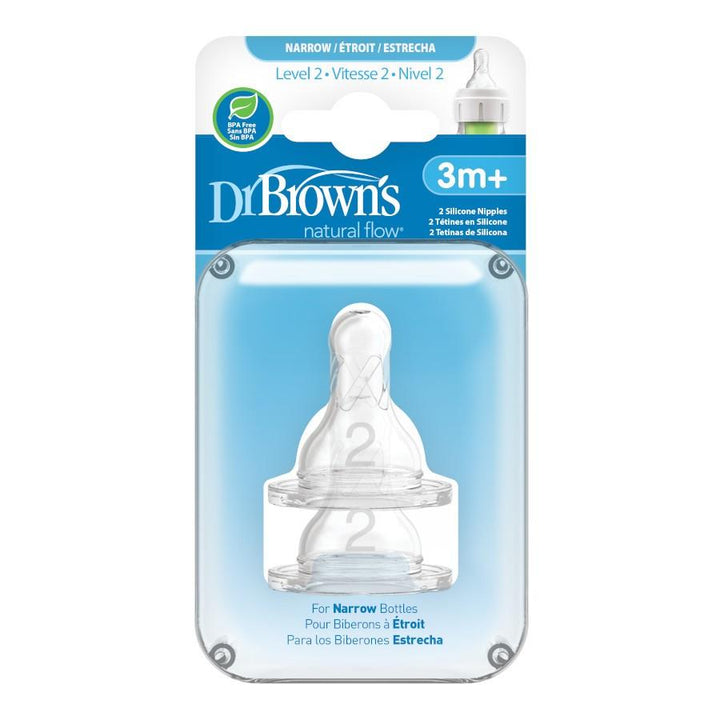 Dr. Brown's Narrow Natural Flow Baby Bottle Nipples Level 2 (2-Pack)-Feeding-Dr. Browns-027378 L2-babyandme.ca
