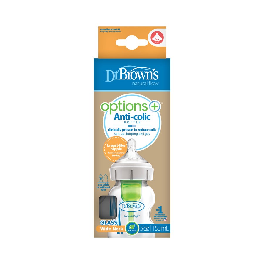 Dr. Brown's Wide-Neck Glass Natural Flow Anti-Colic Options+ Bottle (5oz)-Feeding-Dr. Browns-022262-babyandme.ca