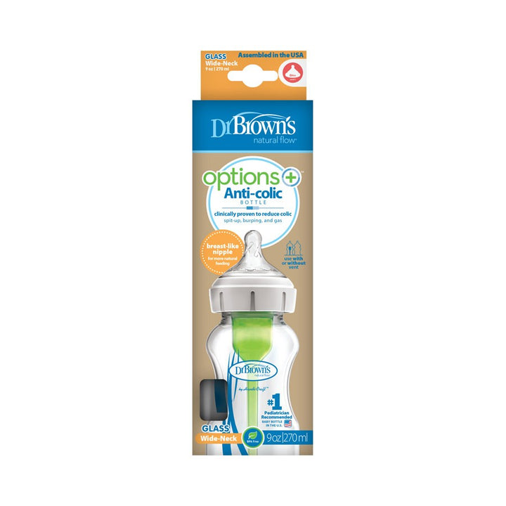 Dr. Brown's Wide-Neck Glass Natural Flow Anti-Colic Options+ Bottle (9oz)-Feeding-Dr. Browns-022264-babyandme.ca