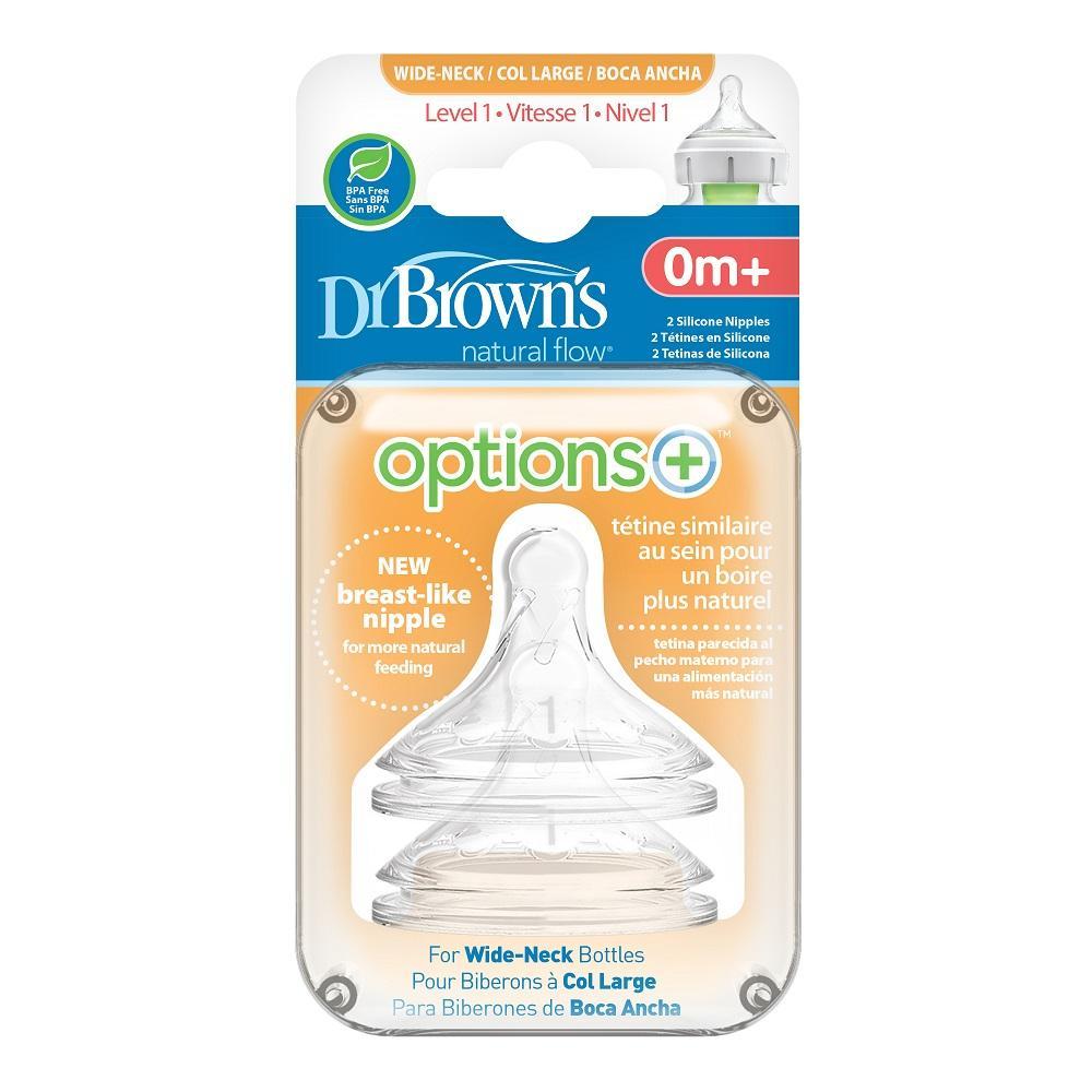 Dr. Brown's Wide-Neck Natural Flow Options+ Baby Bottle Nipples Level 1 (2-Pack)-Feeding-Dr. Browns-022266 1-babyandme.ca