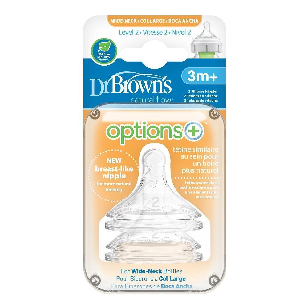 Dr. Brown's Wide-Neck Natural Flow Options+ Baby Bottle Nipples Level 2 (2-Pack)-Feeding-Dr. Browns-022266 2-babyandme.ca