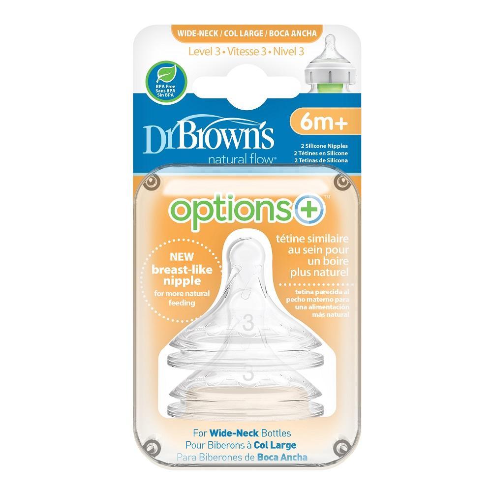Dr. Brown's Wide-Neck Natural Flow Options+ Baby Bottle Nipples Level 3 (2-Pack)-Feeding-Dr. Browns-022266 3-babyandme.ca