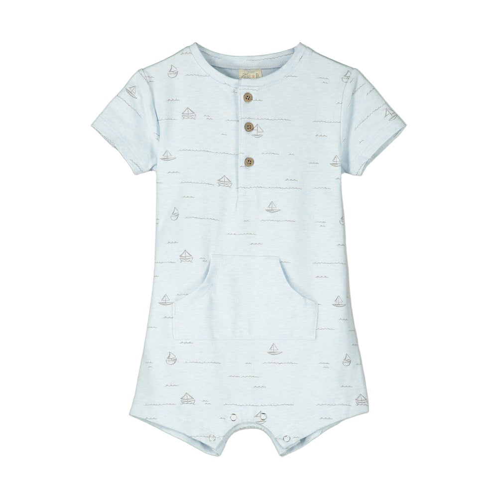 Ettie + H Dewi Jersey Romper (Blue Boats)-Apparel-ettie + h--babyandme.ca