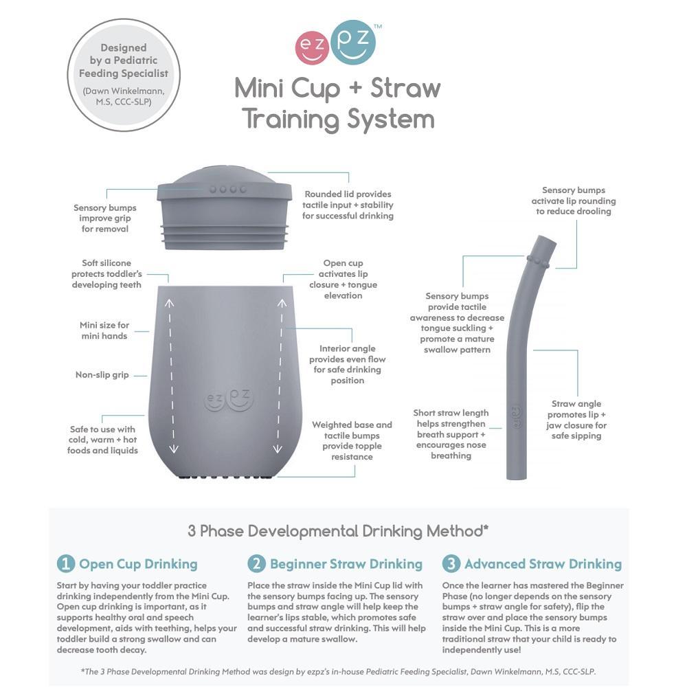 EzPz Mini Cup + Straw Training System (Pewter)-Feeding-Ezpz-028318 PW-babyandme.ca