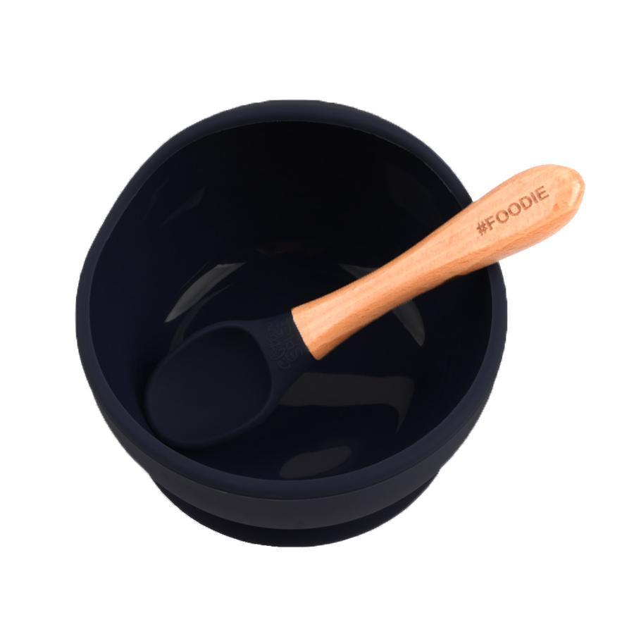 Glitter & Spice Silicone Bowl & Spoon Set (Black)-Feeding-Glitter & Spice-028632 BK-babyandme.ca