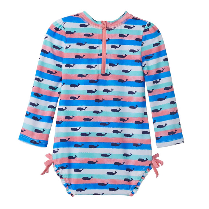 Hatley Baby One-Piece Rashguard Swimsuit (Nautical Whales)-Apparel-Hatley--babyandme.ca