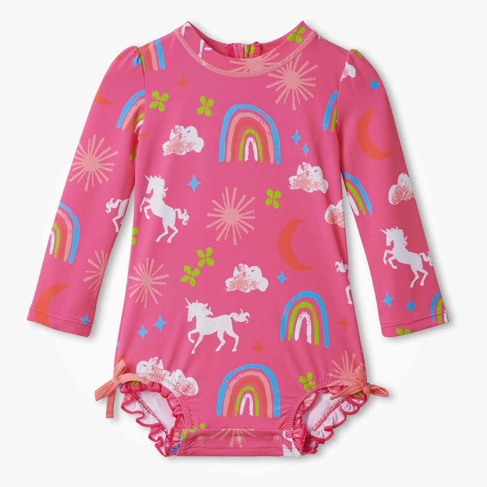 Hatley Baby One-Piece Rashguard Swimsuit (Unicorns & Rainbows)-Apparel-Hatley--babyandme.ca