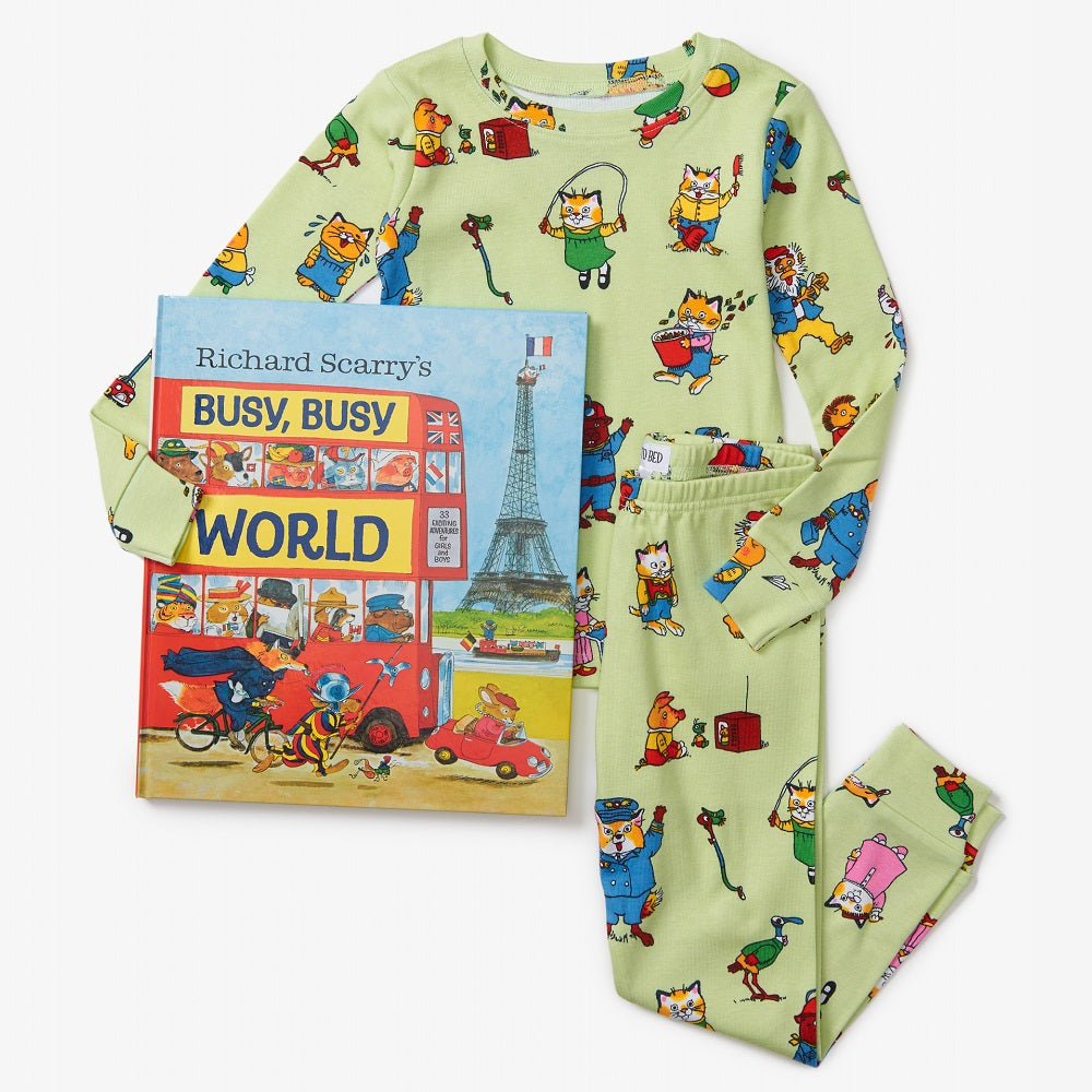 Hatley Books to Bed Pajama & Book Set (Richard Scarry's Busy World)-Apparel-Hatley--babyandme.ca