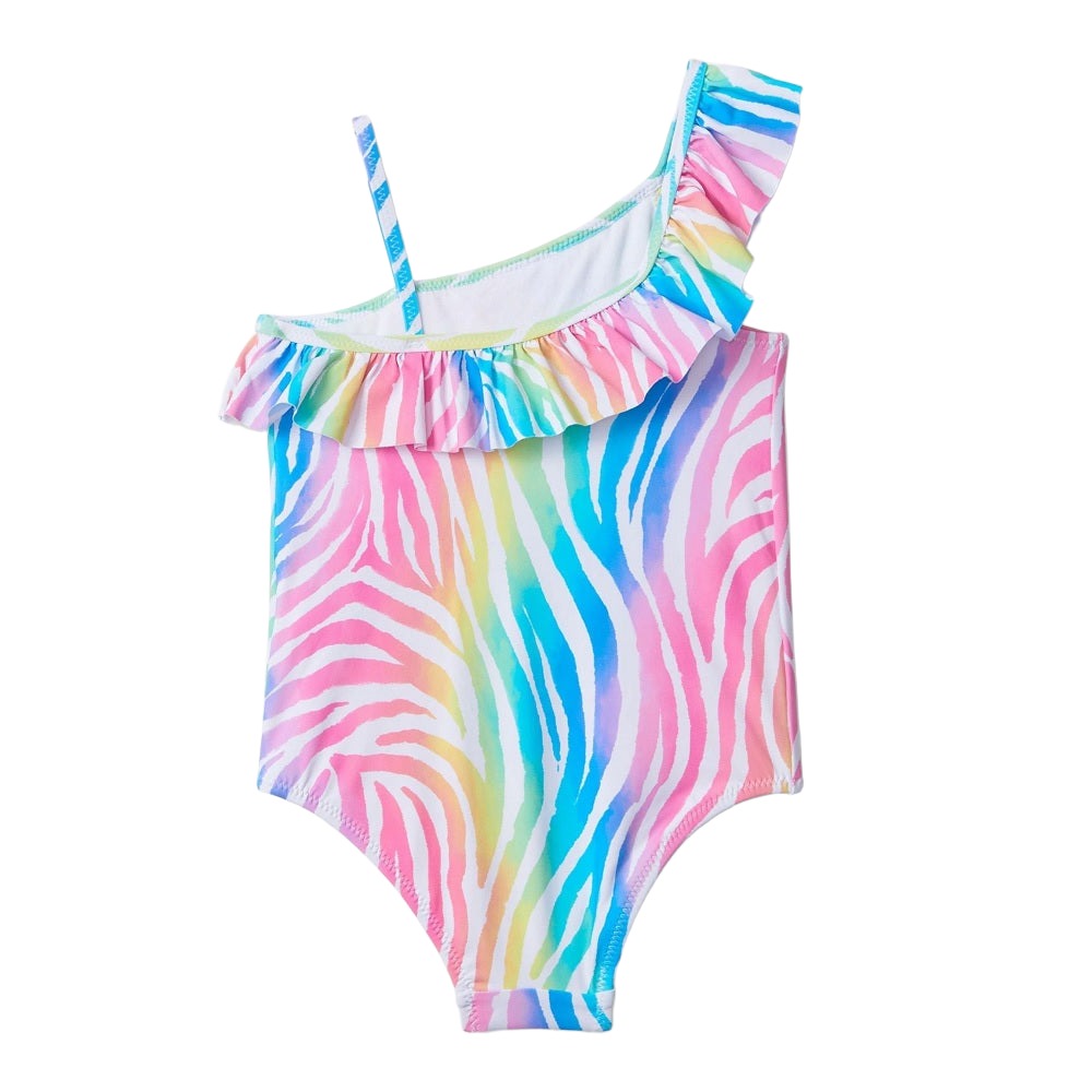 Hatley One Shoulder Ruffle Swimsuit (Rainbow Zebra)-Apparel-Hatley--babyandme.ca
