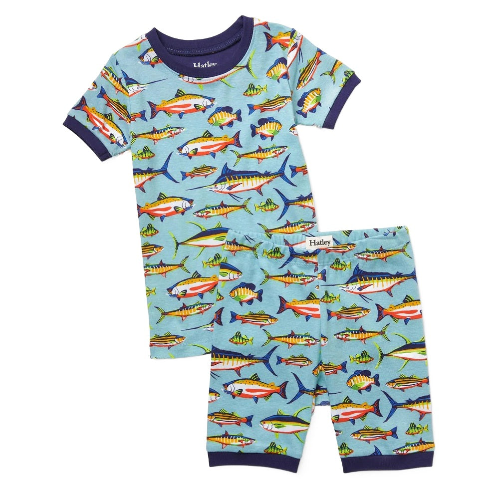 Hatley Organic Cotton Short Pajama Set (Lots of Fish)-Apparel-Hatley--babyandme.ca