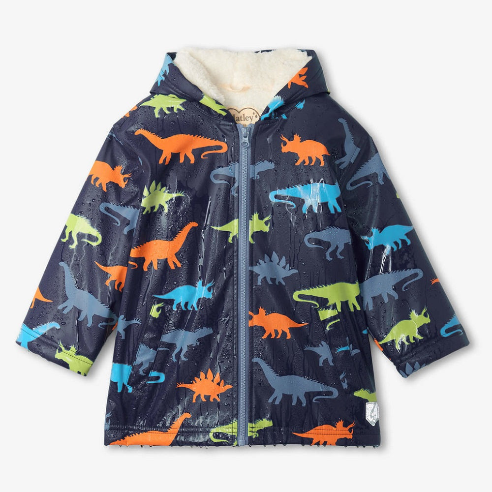 Hatley Sherpa Lined Colour Changing Raincoat (Dino Silhouettes)-Apparel-Hatley--babyandme.ca