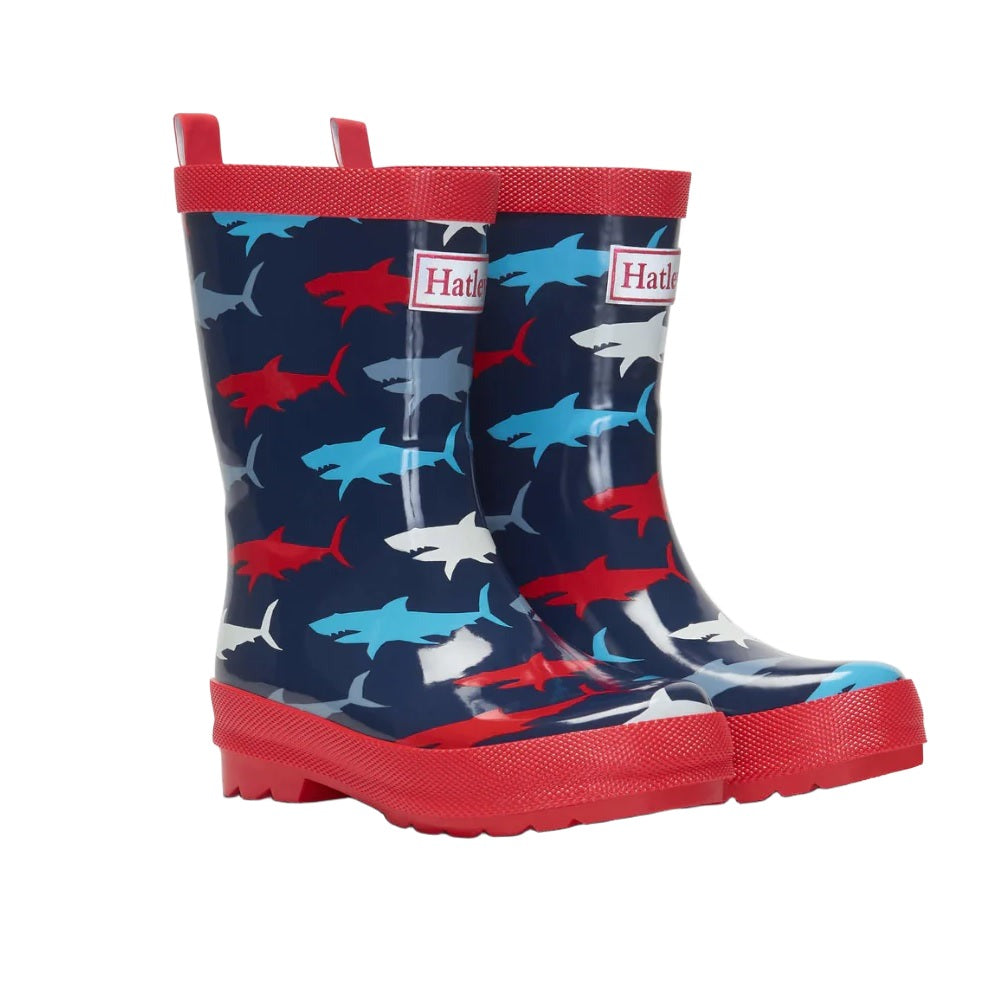 Hatley Shiny Rain Boots (Hungry Sharks)-Apparel-Hatley--babyandme.ca
