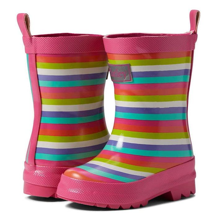 Hatley Shiny Rain Boots (Rainbow Stripes Horizontal)-Apparel-Hatley--babyandme.ca