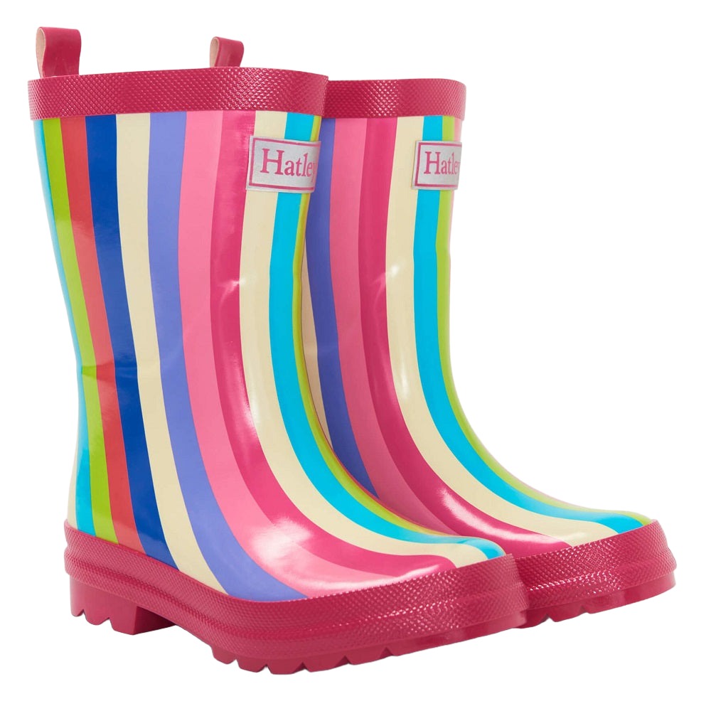 Hatley Shiny Rain Boots (Rainbow Stripes Vertical)-Apparel-Hatley--babyandme.ca