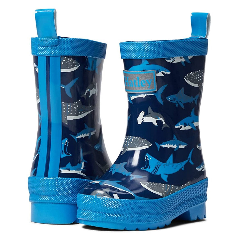 Hatley Shiny Rain Boots (Shark School)-Apparel-Hatley--babyandme.ca