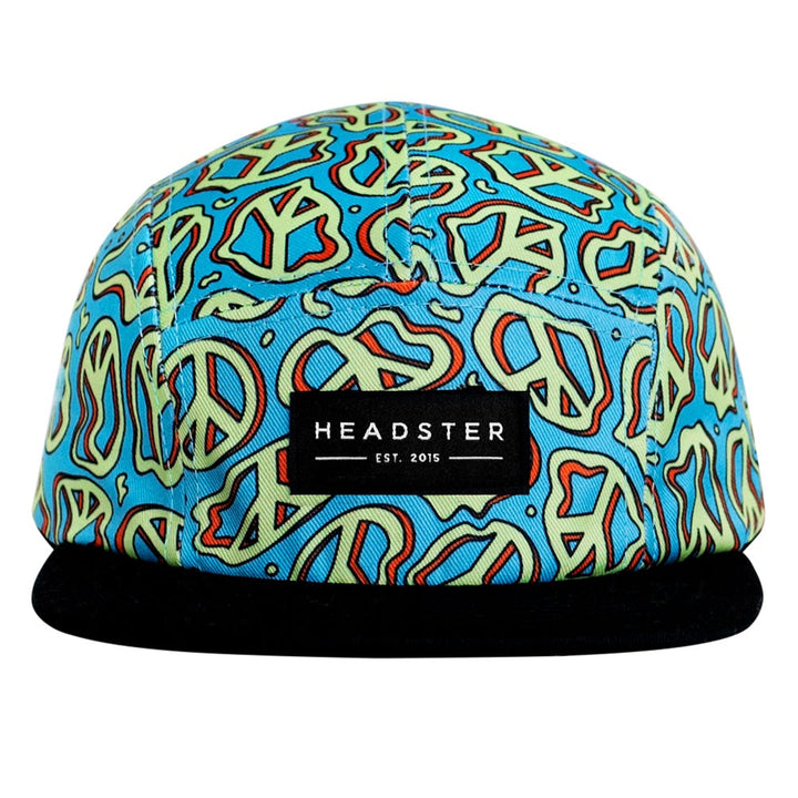 Headster Kids Dripping Peace Blue Atoll Five Panel Hat-Apparel-Headster Kids--babyandme.ca