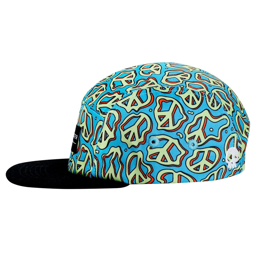 Headster Kids Dripping Peace Blue Atoll Five Panel Hat-Apparel-Headster Kids--babyandme.ca