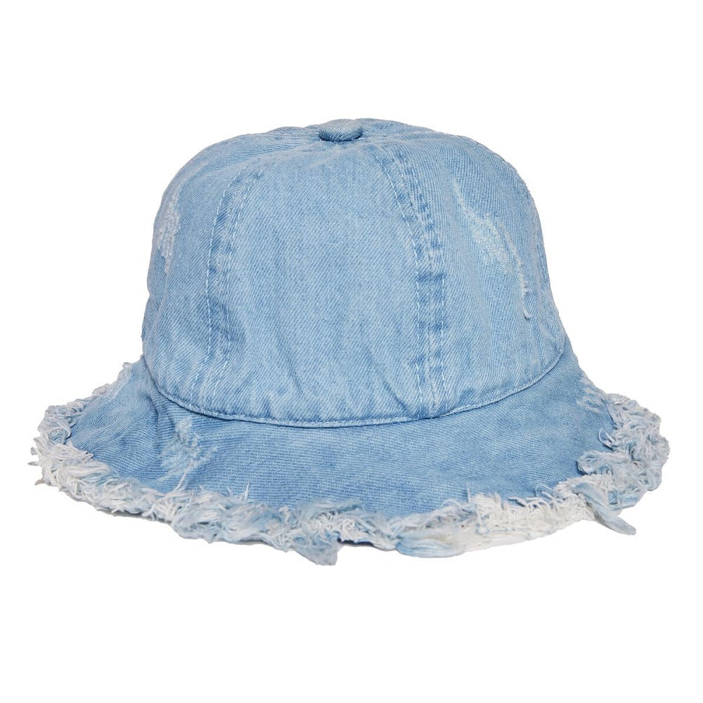 Headster Kids Raw Edge Denim Cloche Hat-Apparel-Headster Kids-One Size-030844 DE-babyandme.ca