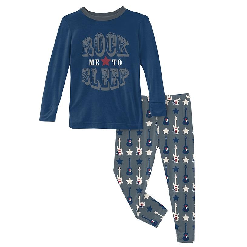 KicKee Pants Long Sleeve Graphic Tee Pajama Set (Slate Guitars & Stars)-Apparel-KicKee Pants--babyandme.ca