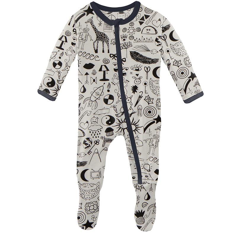 KicKee Pants Print Footie with Zipper (Doodles)-Apparel-KicKee Pants--babyandme.ca