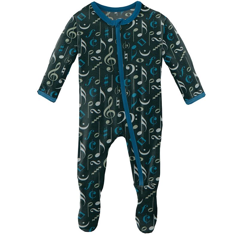 KicKee Pants Print Footie with Zipper (Pine Music Class)-Apparel-KicKee Pants--babyandme.ca