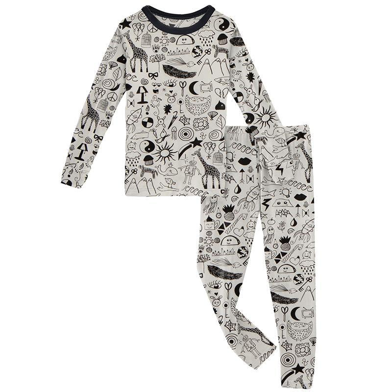 KicKee Pants Print Long Sleeve Pajama Set (Doodles)-Apparel-KicKee Pants--babyandme.ca