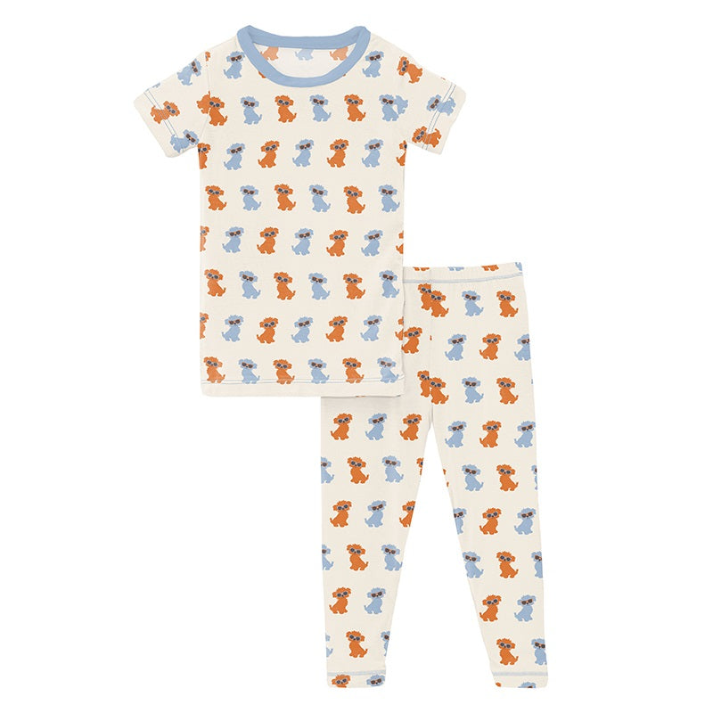 KicKee Pants Print Short Sleeve Pajama Set (Natural Beach Pup)-Apparel-KicKee Pants--babyandme.ca