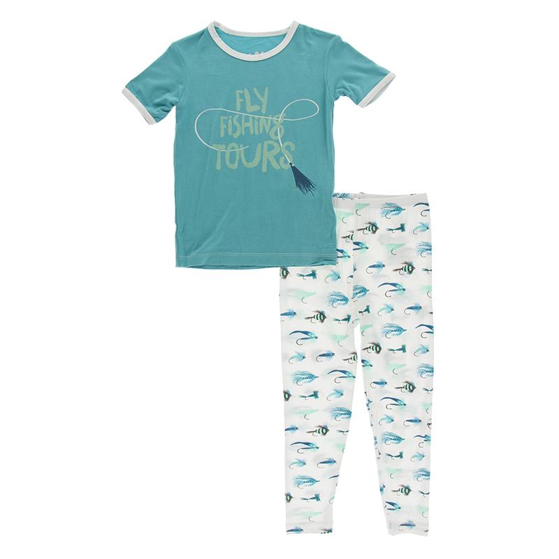 KicKee Pants Print Short Sleeve Pajama Set (Natural Fishing Flies)-Apparel-KicKee Pants--babyandme.ca