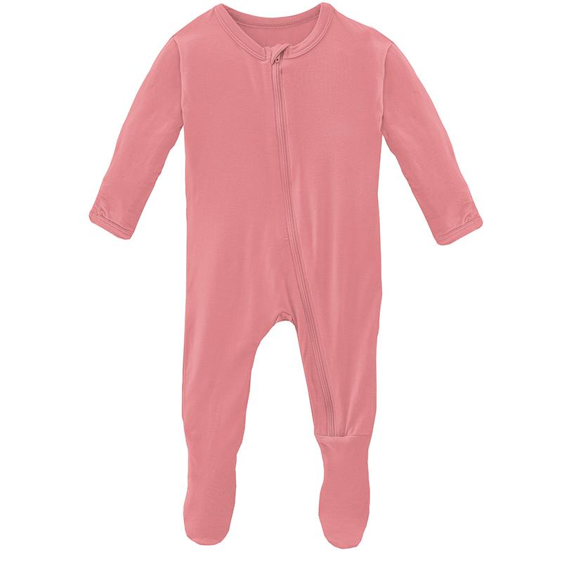 KicKee Pants Solid Footie with Zipper (Strawberry)-Apparel-KicKee Pants--babyandme.ca