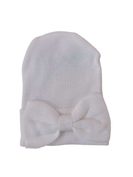 Kidcentral Newborn Bow Hat (White)-Apparel-Kidcentral-031662 WH-babyandme.ca