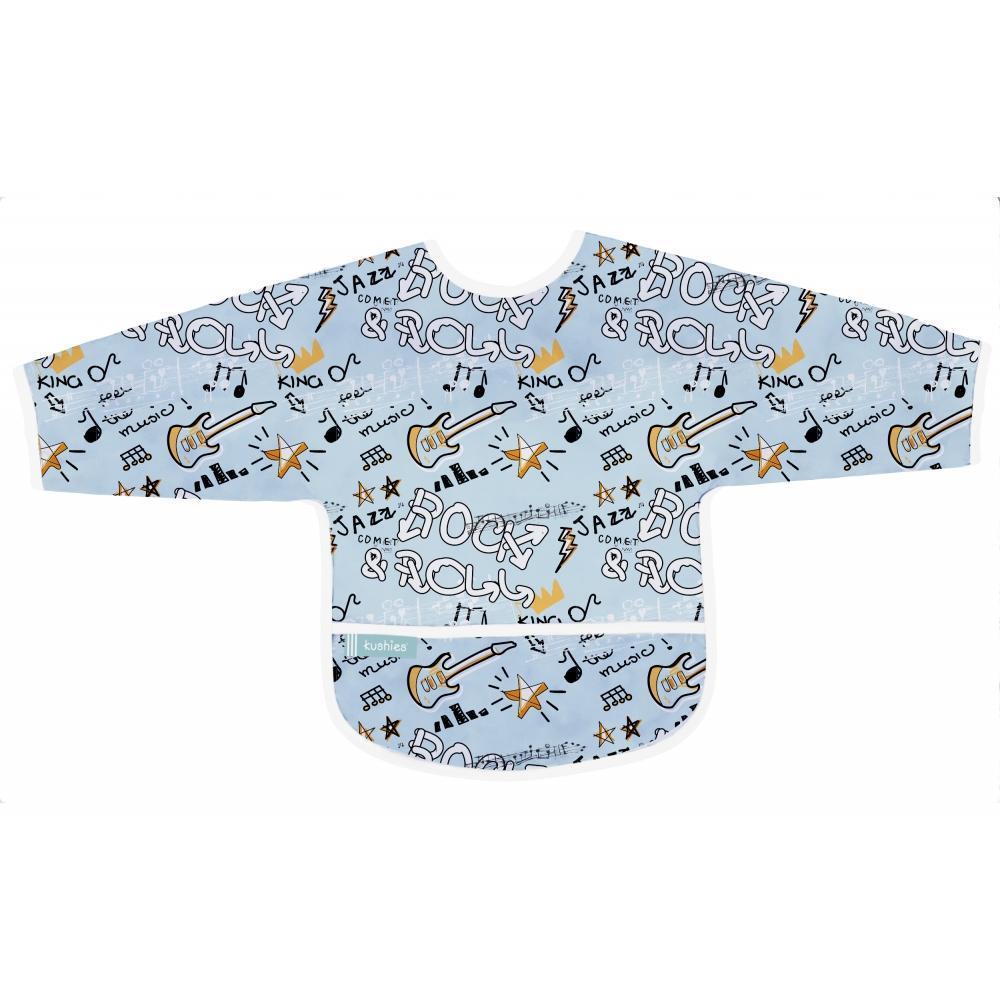 Kushies Cleanbib With Sleeves 12-24 Months (Rock Graffiti Blue)-Feeding-Kushies-022153 BRG-babyandme.ca