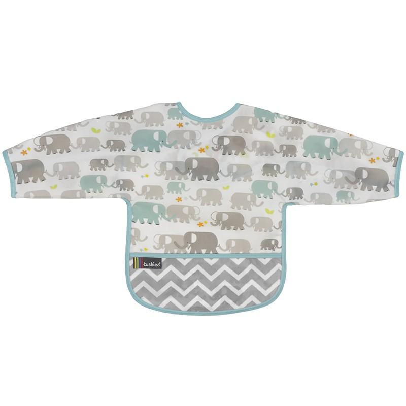 Kushies Cleanbib With Sleeves 12-24 Months (White Elephants)-Feeding-Kushies-022153 EL-babyandme.ca