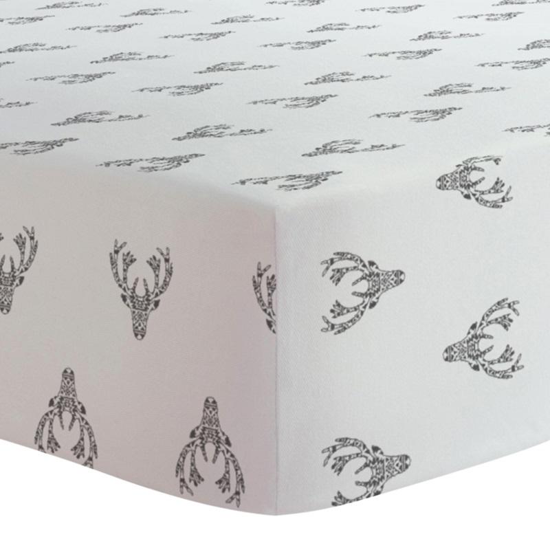 Kushies Crib Sheet (Deer Black & White)-Nursery-Kushies-024712 BD-babyandme.ca