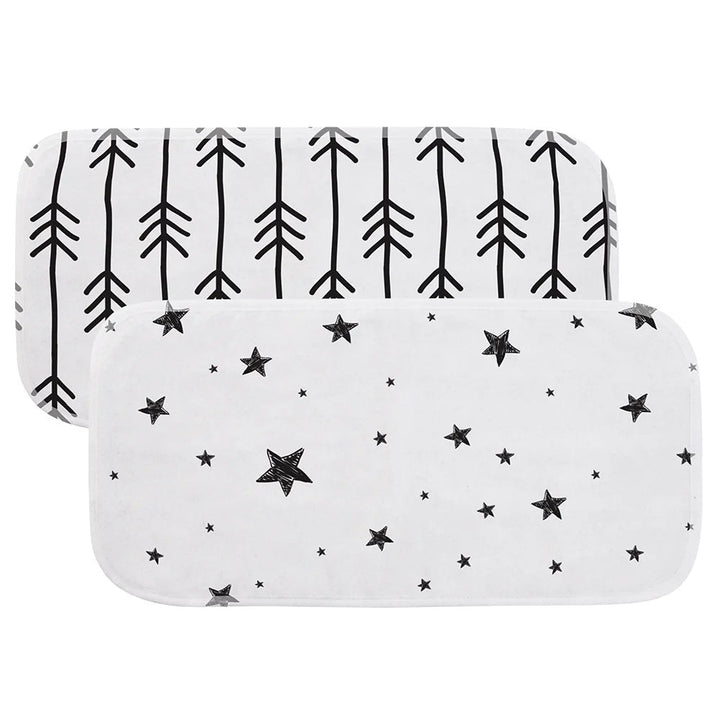 Kushies Flannel Burp Pads 2-Pack (Black Scribble Stars/Black One Direction)-Feeding-Kushies-031238 SD-babyandme.ca