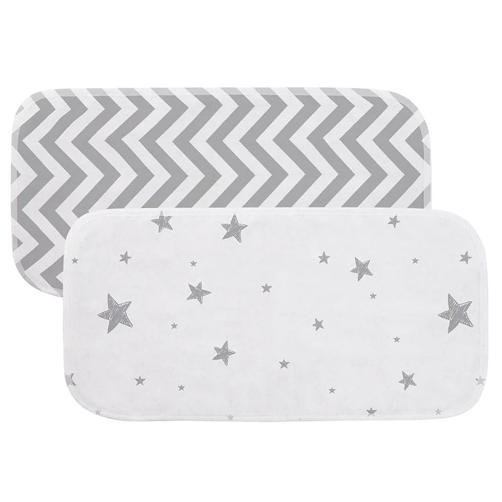 Kushies Flannel Burp Pads 2-Pack (Grey Chevron/Grey Scribble Stars)-Feeding-Kushies-031238 CS-babyandme.ca