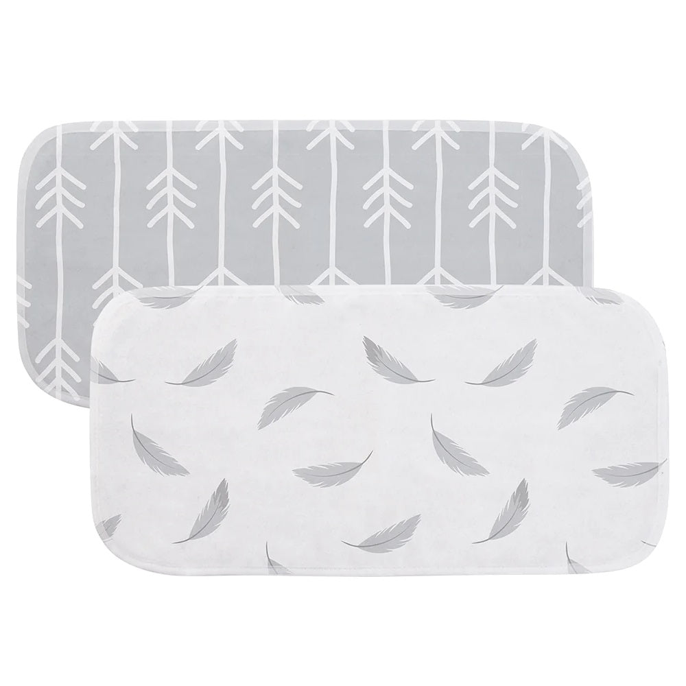 Kushies Flannel Burp Pads 2-Pack (Grey Feathers/Grey One Direction)-Feeding-Kushies-031238 FD-babyandme.ca